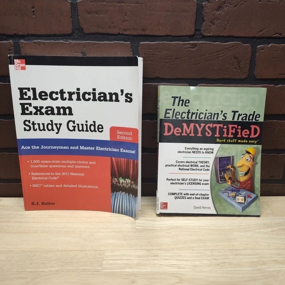 Electricians exam study guide and Trade demystified books school educate